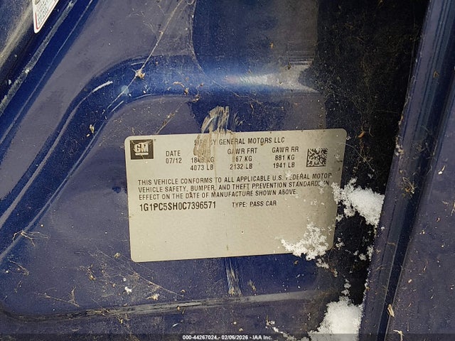 2012 CHEVROLET CRUZE 1G1PC5SH0C7396571 Photo 8