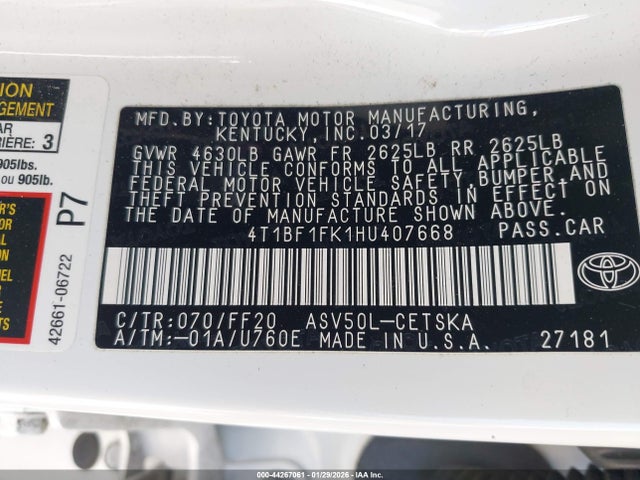 4T1BF1FK1HU407668 Toyota CAMRY SE