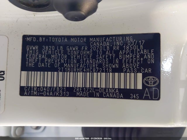 2T1BURHE4HC872118 Toyota COROLLA LE