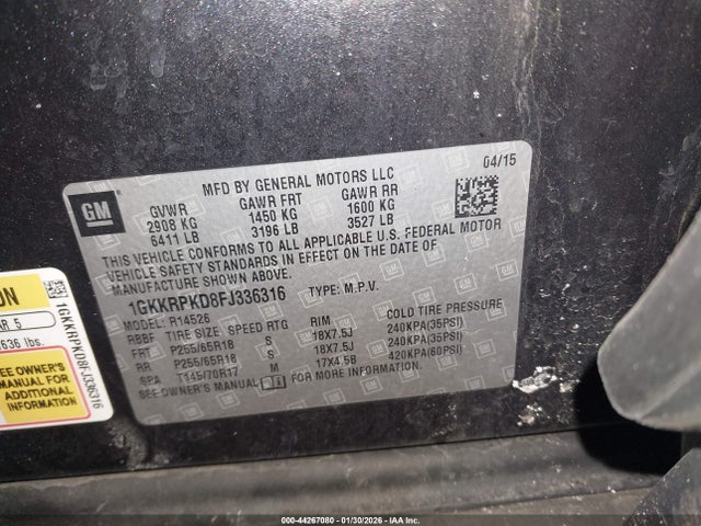 1GKKRPKD8FJ336316 GMC Acadia Sle-2