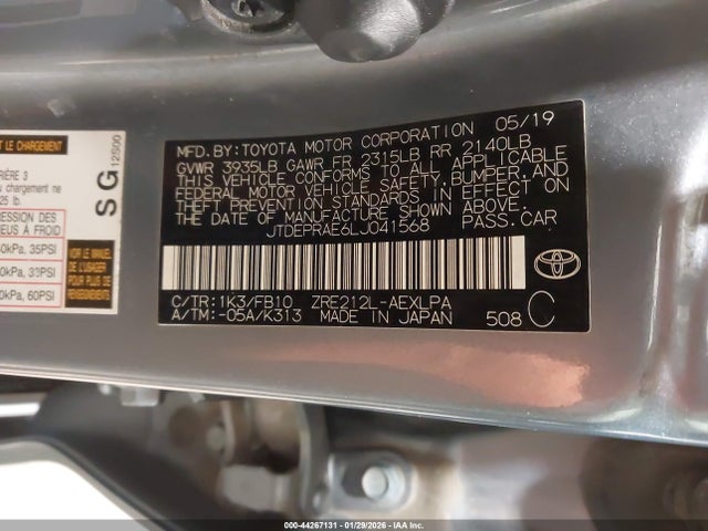 JTDEPRAE6LJ041568 Toyota COROLLA LE