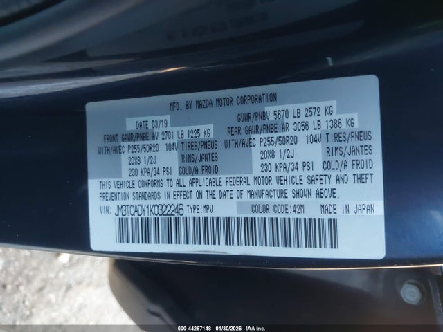 Aukcja sprzedaży 2019 Mazda Cx-9 Grand Touring, vin: JM3TCADY1K0322246, numer aukcji: 44267148