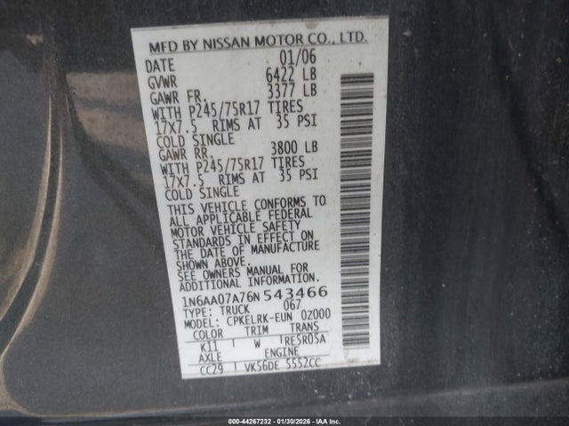 2006 NISSAN TITAN 1N6AA07A76N543466 Photo 8
