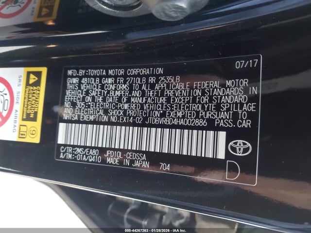 Toyota Mirai 2017 JTDBVRBD4HA002886 Image 9