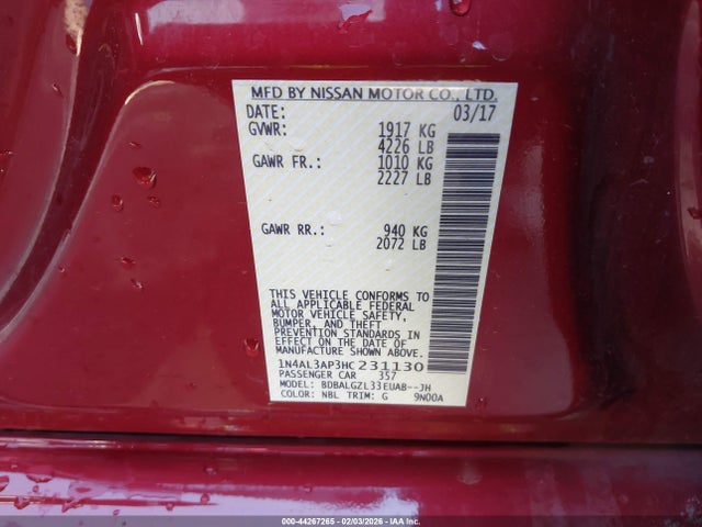 1N4AL3AP3HC231130 Nissan Altima 2.5 S