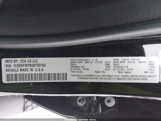 2025 Ram 1500 Big Horn  4x4 6'4 Box მანქანა იყიდება აუქციონზე, vin: 1C6SRFMP8SN750154, აუქციონის ნომერი: 44267282