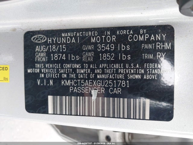 Hyundai ACCENT SE 2016 KMHCT5AEXGU251781 Image 9