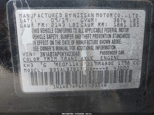 3N1AB7AP6KY423048 Nissan SENTRA S