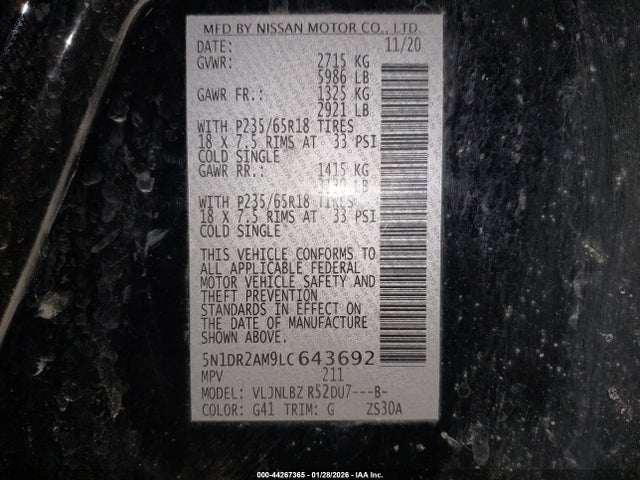 5N1DR2AM9LC643692 Nissan Pathfinder S 4wd