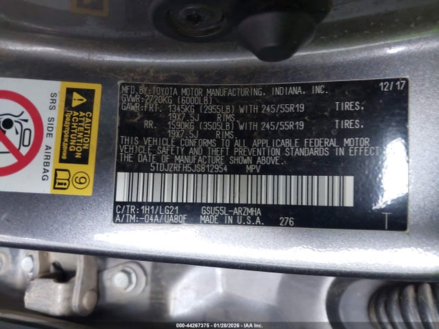 Toyota Highlander Se 2018 5TDJZRFH5JS812954 Image 9