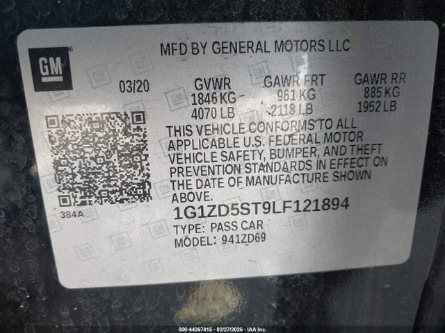 2020 CHEVROLET MALIBU 1G1ZD5ST9LF121894 Photo 8