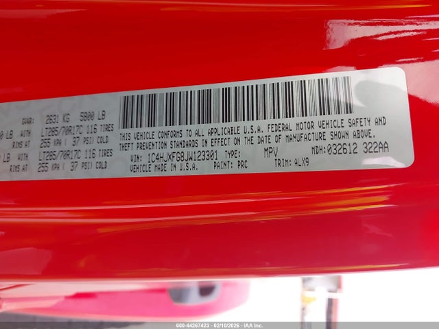 1C4HJXFG8JW123301 Jeep Wrangler Unlimited Rubicon 4x4