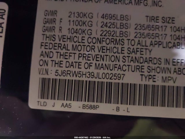 5J6RW5H39JL002597 Honda CR-V LX