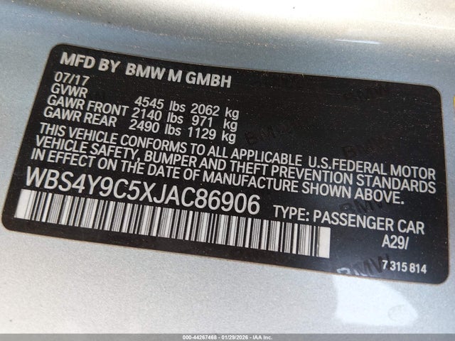 Продаж на аукціоні авто 2018 Bmw M4, vin: WBS4Y9C5XJAC86906, номер лоту: 44267468