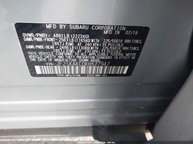 44267474 :رقم المزاد ، JF2SKAKC0KH577942 vin ، 2019 Subaru Forester Sport مزاد بيع