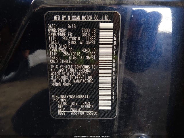 JN8AY2ND8K9086441 Nissan ARMADA SV