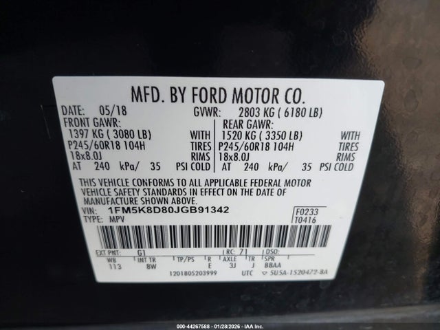Ford EXPLORER XLT 2018 1FM5K8D80JGB91342 Image 9
