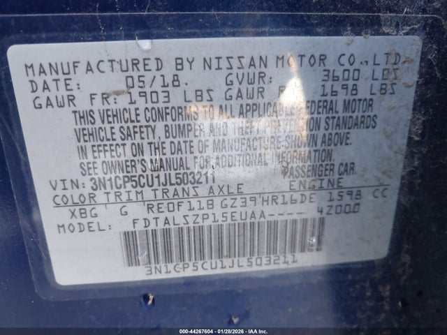 3N1CP5CU1JL503211 Nissan KICKS SV