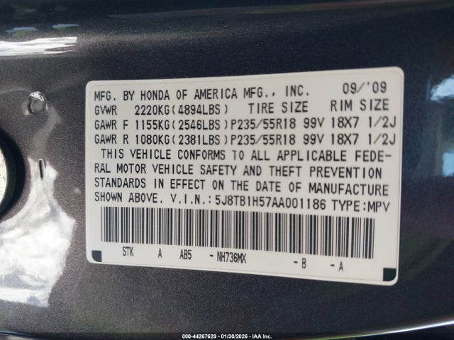 Aukcja sprzedaży 2010 Acura Rdx, vin: 5J8TB1H57AA001186, numer aukcji: 44267629