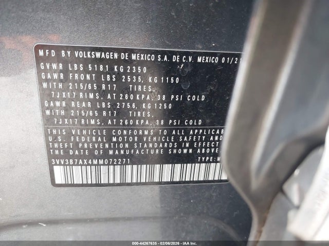 3VV3B7AX4MM072271 Volkswagen Tiguan 2.0t Se/2.0t Se R-line Black/2.0t Sel