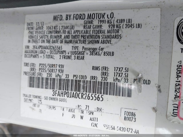 2012 FORD FUSION 3FAHP0JA0CR265565 Photo 8