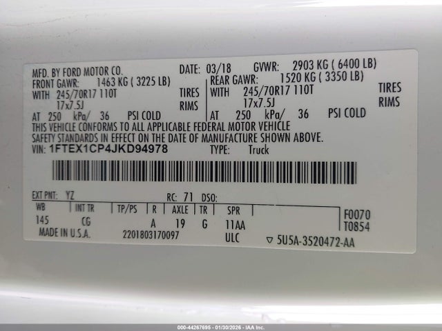 1FTEX1CP4JKD94978 Ford F-150 Xl