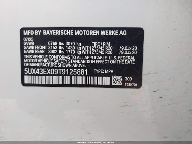 5UX43EX09T9125881 BMW X6 M60i