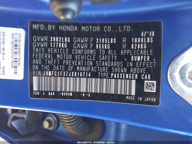 JHMFC1F37JX016714 Honda Civic Ex-t