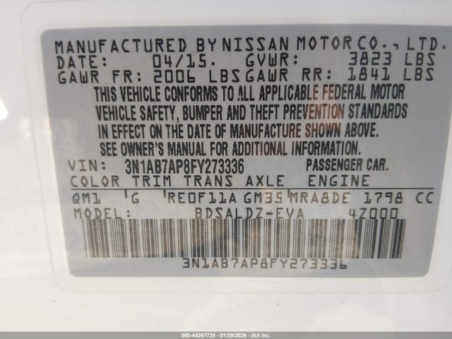 3N1AB7AP8FY273336 Nissan Sentra Fe+ S/s/sl/sr/sv