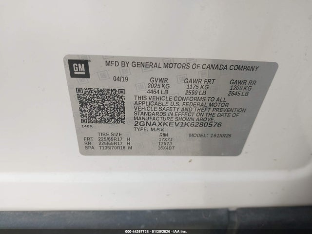 2GNAXKEV1K6280576 Chevrolet EQUINOX LT