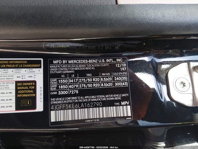 Aukcja sprzedaży 2020 Mercedes-benz Gls 450 4matic, vin: 4JGFF5KE6LA162790, numer aukcji: 44267765