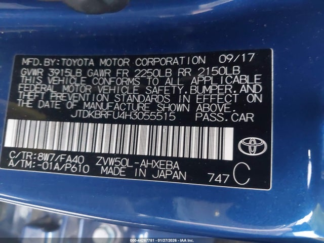 JTDKBRFU4H3055515 Toyota Prius Two