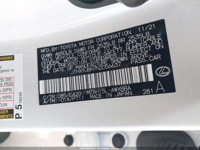 JTHX9JBH7N2056637 Lexus UX 250H