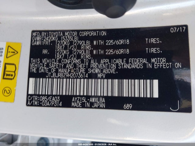 Aukcja sprzedaży 2017 Lexus Nx 300h, vin: JTJBJRBZ9H2073614, numer aukcji: 44267859