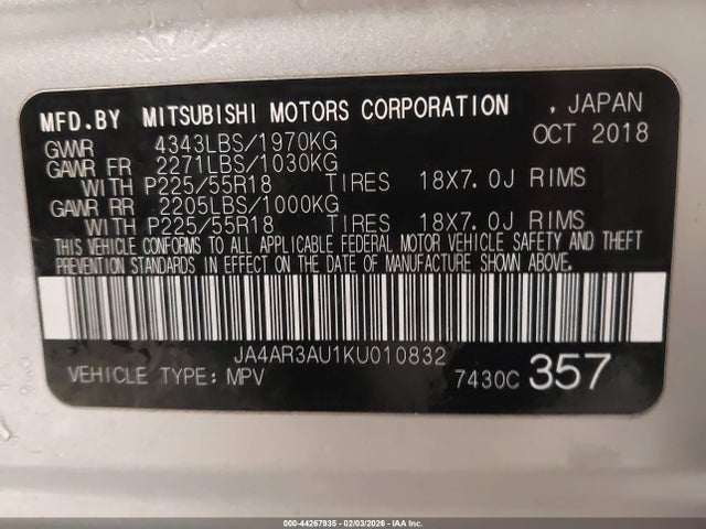 2019 MITSUBISHI OUTLANDER SPORT JA4AR3AU1KU010832 Photo 8