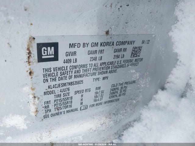 Продаж на аукціоні авто 2022 Buick Encore Awd Preferred, vin: KL4CJESM7NB535825, номер лоту: 44267995