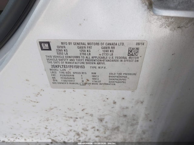Aukcja sprzedaży 2015 Gmc Terrain Slt-2, vin: 2GKFLTE31F6158163, numer aukcji: 44268006