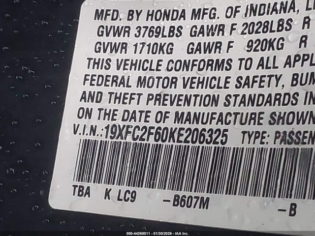 19XFC2F60KE206325 Honda Civic Lx