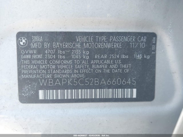 Aukcja sprzedaży 2011 Bmw 328i Xdrive, vin: WBAPK5C52BA660645, numer aukcji: 44268027