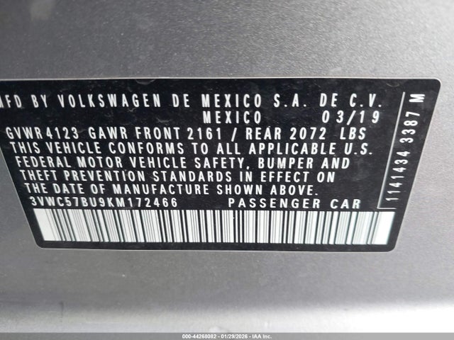 3VWC57BU9KM172466 Volkswagen Jetta 1.4t R-line/1.4t S/1.4t Se