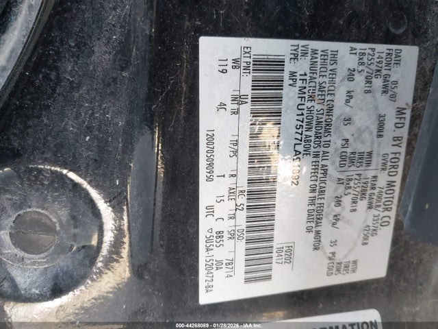 Aukcja sprzedaży 2007 Ford Expedition Eddie Bauer, vin: 1FMFU17577LA91892, numer aukcji: 44268089