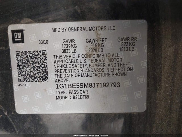 1G1BE5SM8J7192793 Chevrolet Cruze Lt Auto