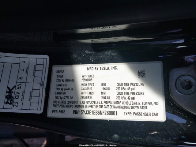 2022 TESLA MODEL 3 5YJ3E1EB6NF260801 Photo 8