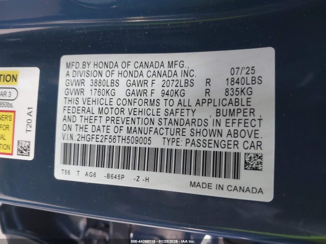 Honda Civic Sport 2026 2HGFE2F56TH509005 Image 9