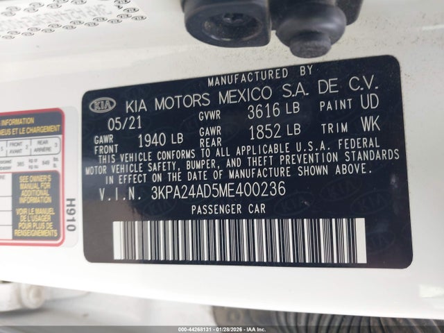 3KPA24AD5ME400236 KIA RIO S