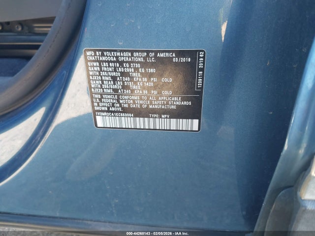 Продажа на аукционе авто 2019 Volkswagen Atlas 3.6l V6 Sel, vin: 1V2MR2CA1KC553084, номер лота: 44268143