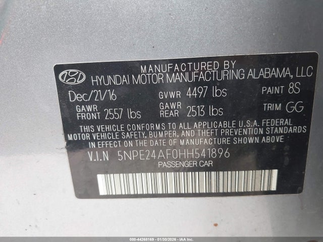 5NPE24AF0HH541896 Hyundai Sonata