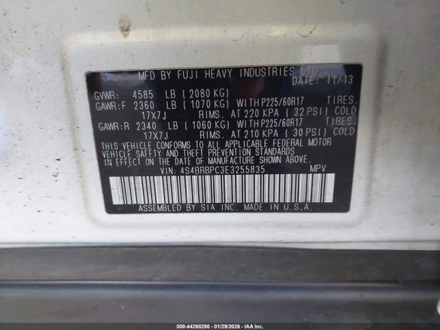 Subaru Outback 2.5i Limited 2014 4S4BRBPC3E3255835 Image 9