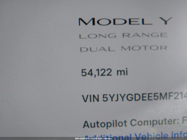Aukcja sprzedaży 2021 Tesla Model Y Long Range Dual Motor All-wheel Drive, vin: 5YJYGDEE5MF214063, numer aukcji: 44268375