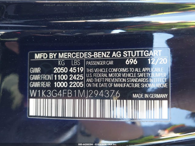 W1K3G4FB1MJ294376 Mercedes-Benz A 220 4matic